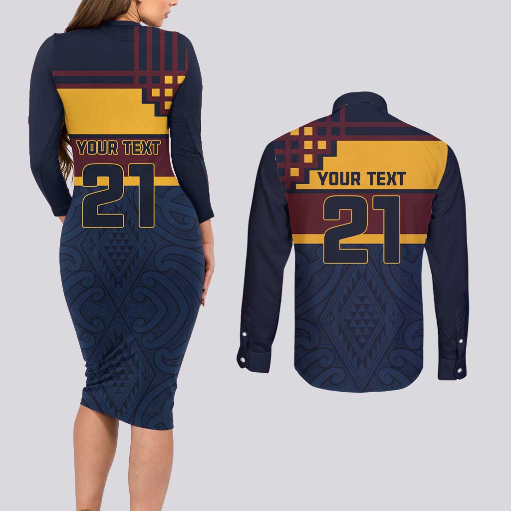 New Zealand Rugby Pacific Custom Couples Matching Long Sleeve Bodycon Dress and Long Sleeve Button Shirt Kahupeka Retro 2025 Taniko Motif
