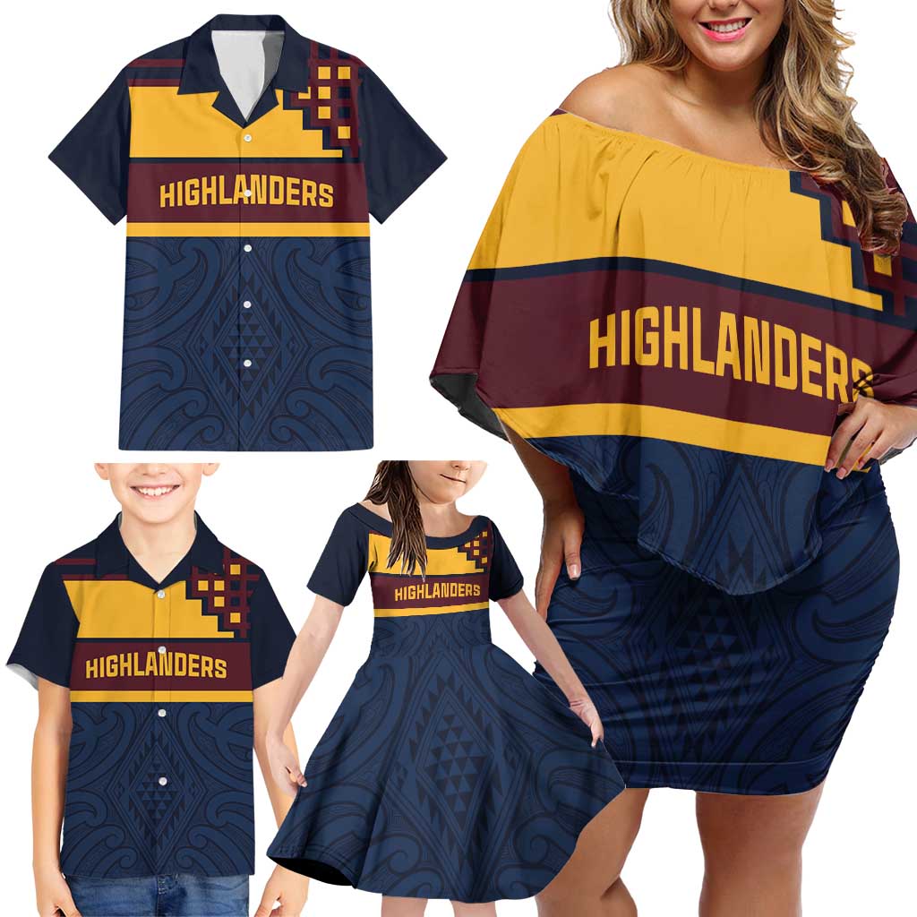 New Zealand Rugby Pacific Custom Family Matching Off Shoulder Short Dress and Hawaiian Shirt Kahupeka Retro 2025 Taniko Motif