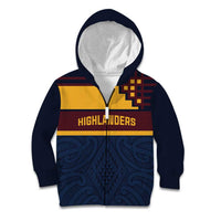 New Zealand Rugby Pacific Custom Kid Hoodie Kahupeka Retro 2025 Taniko Motif LT9 Zip Hoodie Blue - Polynesian Pride