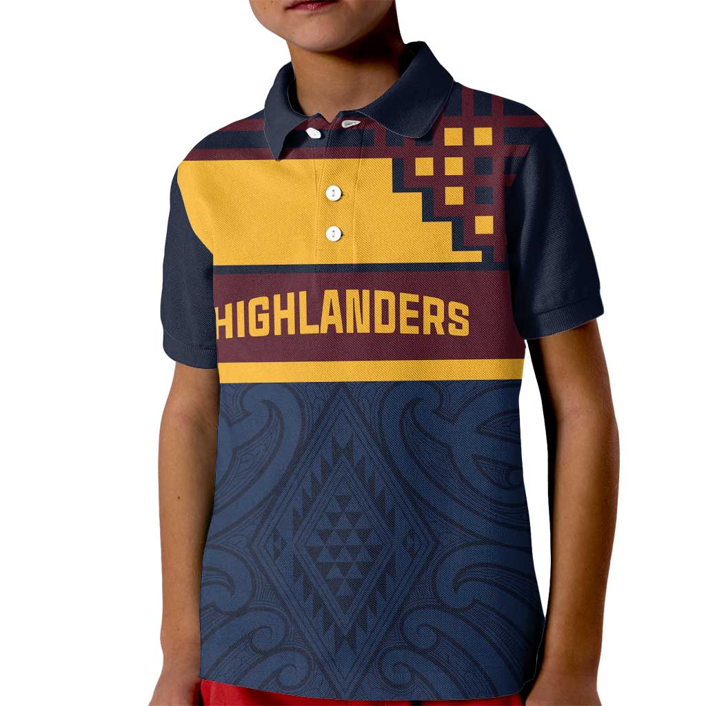 New Zealand Rugby Pacific Custom Kid Polo Shirt Kahupeka Retro 2025 Taniko Motif LT9 Kid Blue - Polynesian Pride