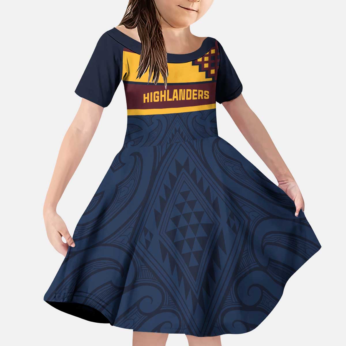 New Zealand Rugby Pacific Custom Kid Short Sleeve Dress Kahupeka Retro 2025 Taniko Motif LT9 KID Blue - Polynesian Pride