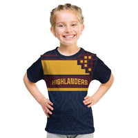 New Zealand Rugby Pacific Custom Kid T Shirt Kahupeka Retro 2025 Taniko Motif LT9 Blue - Polynesian Pride