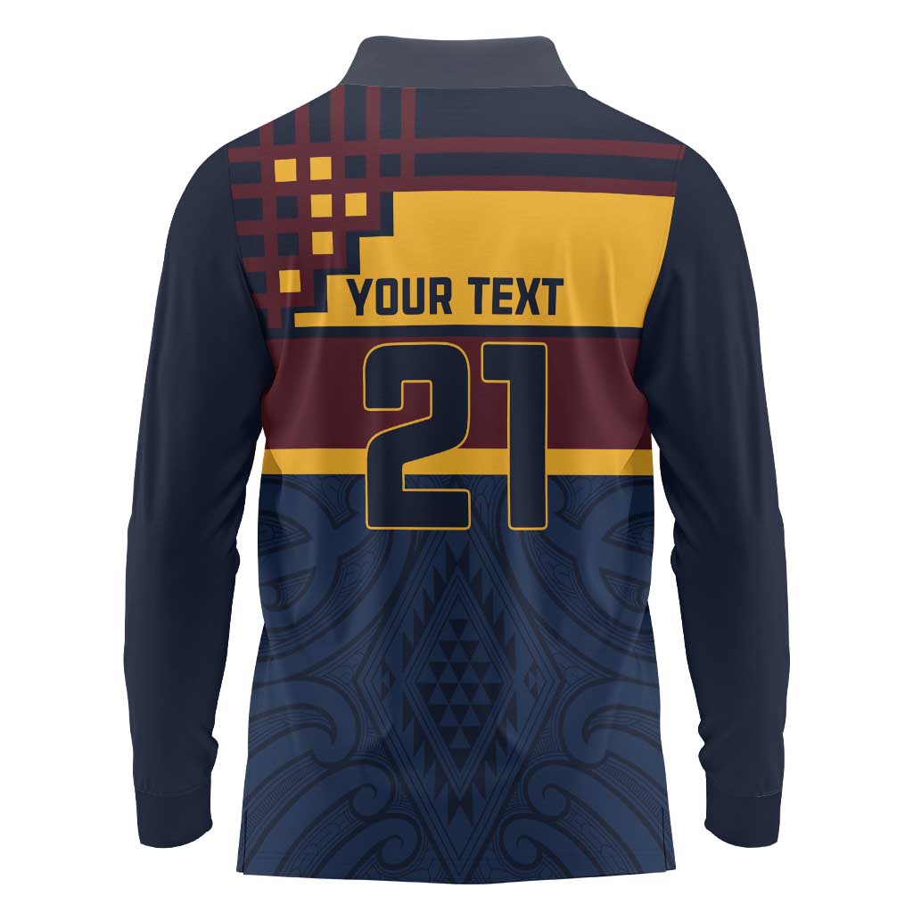 New Zealand Rugby Pacific Custom Long Sleeve Polo Shirt Kahupeka Retro 2025 Taniko Motif LT9 - Polynesian Pride