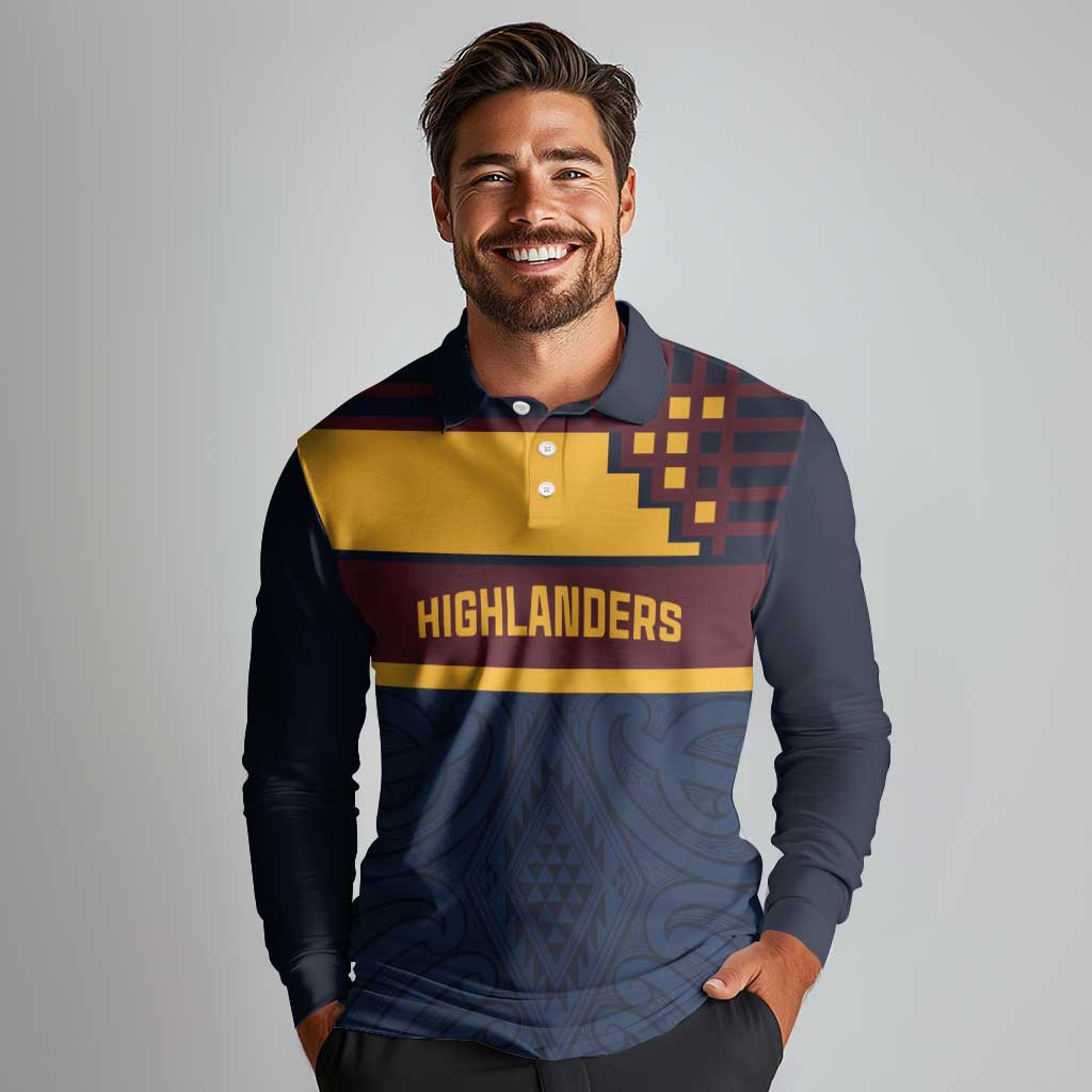 New Zealand Rugby Pacific Custom Long Sleeve Polo Shirt Kahupeka Retro 2025 Taniko Motif LT9 - Polynesian Pride