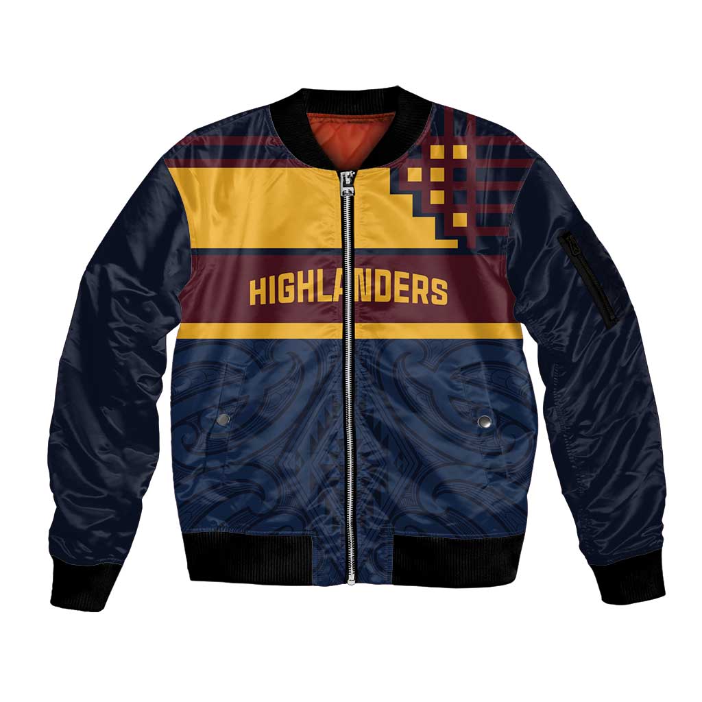 New Zealand Rugby Pacific Custom Sleeve Zip Bomber Jacket Kahupeka Retro 2025 Taniko Motif LT9 Unisex Blue - Polynesian Pride
