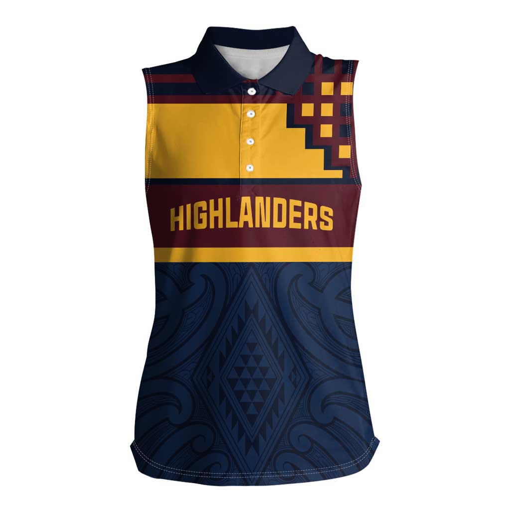 New Zealand Rugby Pacific Custom Women Sleeveless Polo Shirt Kahupeka Retro 2025 Taniko Motif LT9 Female Blue - Polynesian Pride