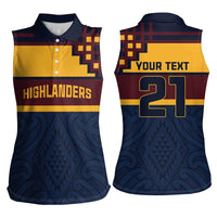 New Zealand Rugby Pacific Custom Women Sleeveless Polo Shirt Kahupeka Retro 2025 Taniko Motif LT9 - Polynesian Pride
