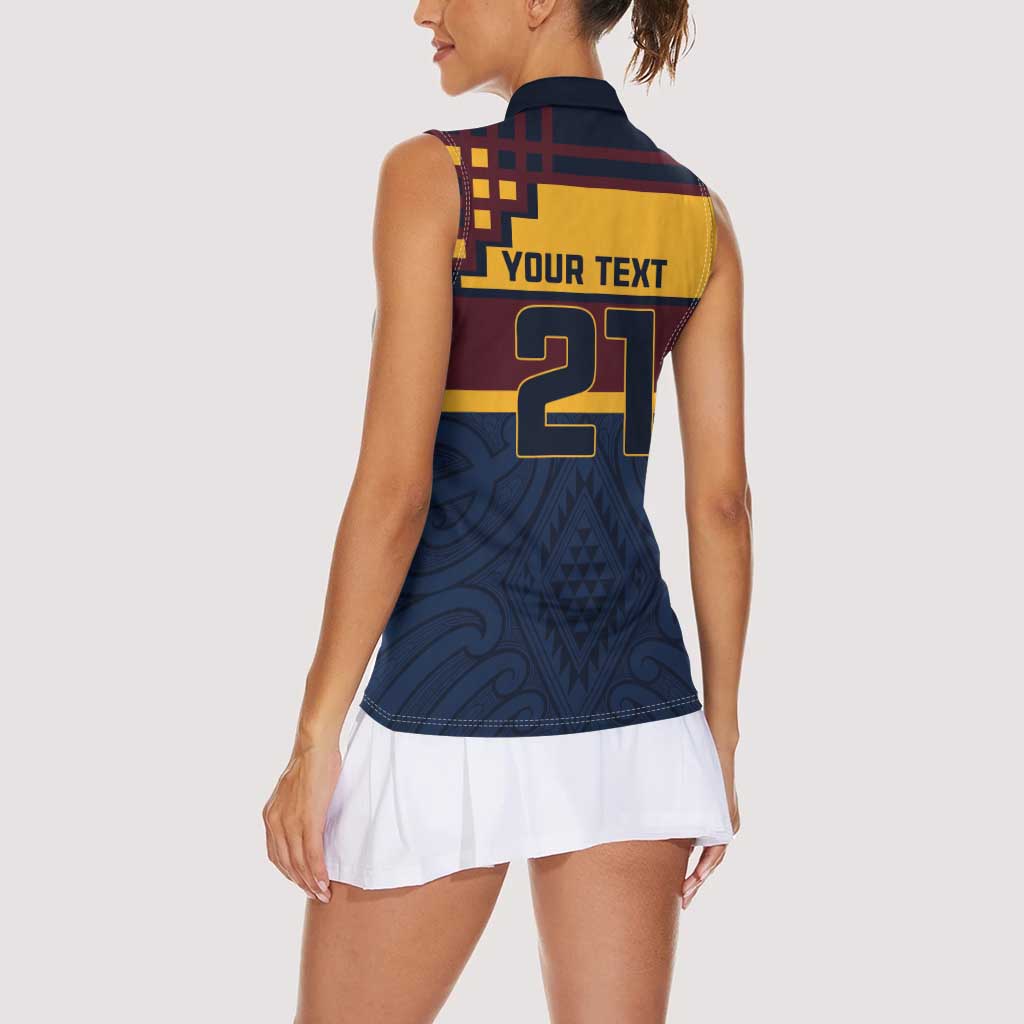 New Zealand Rugby Pacific Custom Women Sleeveless Polo Shirt Kahupeka Retro 2025 Taniko Motif LT9 - Polynesian Pride