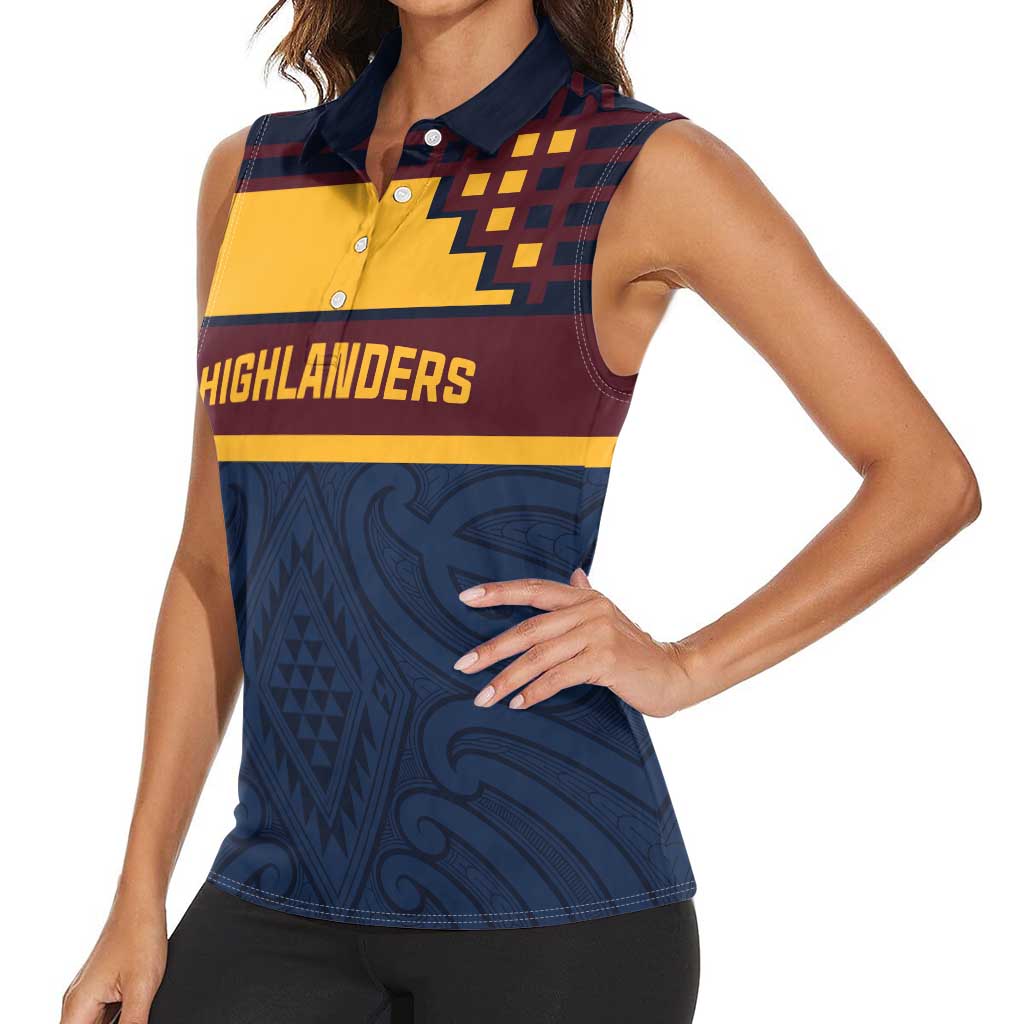 New Zealand Rugby Pacific Custom Women Sleeveless Polo Shirt Kahupeka Retro 2025 Taniko Motif LT9 - Polynesian Pride