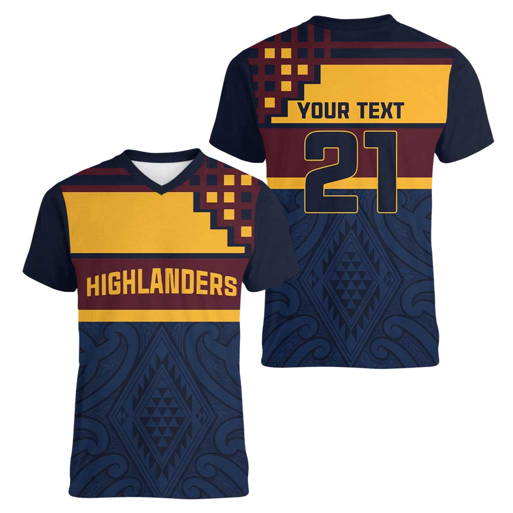 New Zealand Rugby Pacific Custom Women V-Neck T-Shirt Kahupeka Retro 2025 Taniko Motif LT9 - Polynesian Pride