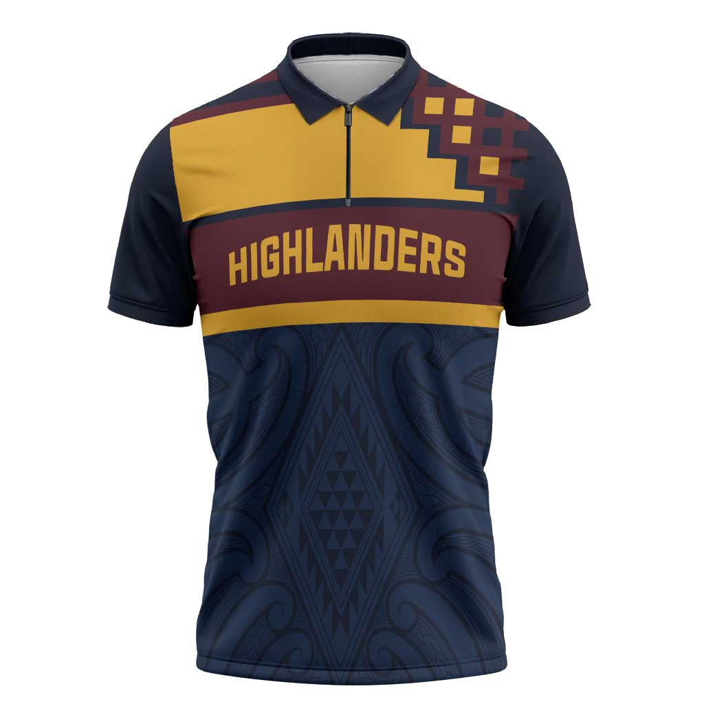 New Zealand Rugby Pacific Custom Zipper Polo Shirt Kahupeka Retro 2025 Taniko Motif LT9 Blue - Polynesian Pride