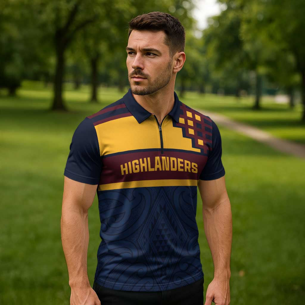 New Zealand Rugby Pacific Custom Zipper Polo Shirt Kahupeka Retro 2025 Taniko Motif LT9 - Polynesian Pride