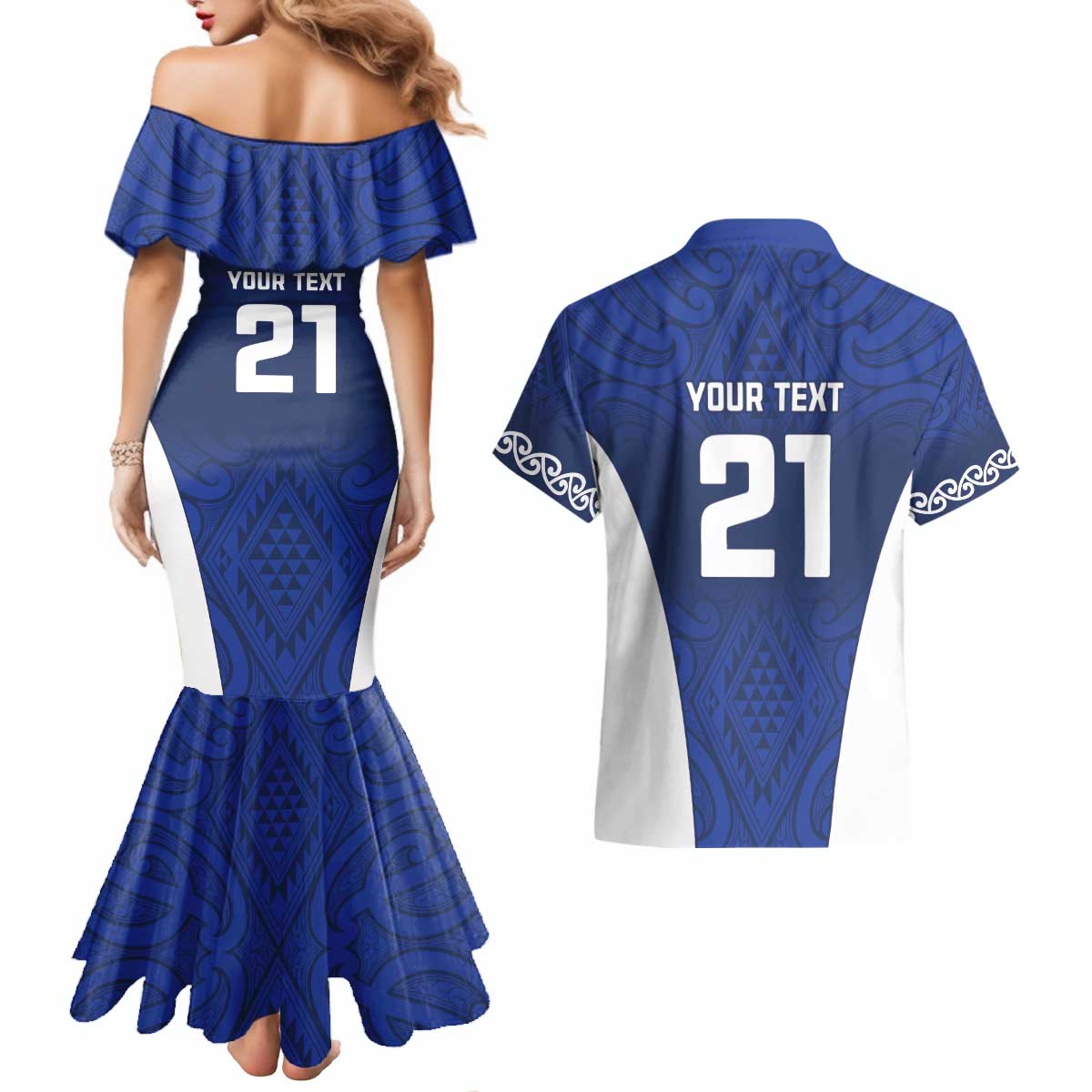 New Zealand Rugby Pacific Custom Couples Matching Mermaid Dress and Hawaiian Shirt Kahurangi Auckland All Blue