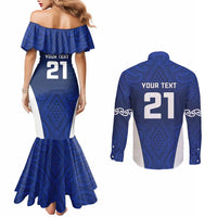 New Zealand Rugby Pacific Custom Couples Matching Mermaid Dress and Long Sleeve Button Shirt Kahurangi Auckland All Blue