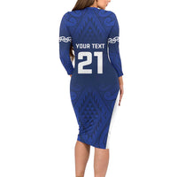 New Zealand Rugby Pacific Custom Family Matching Long Sleeve Bodycon Dress and Hawaiian Shirt Kahurangi Auckland All Blue