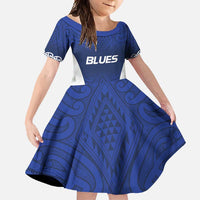 New Zealand Rugby Pacific Custom Family Matching Mermaid Dress and Hawaiian Shirt Kahurangi Auckland All Blue LT9 Daughter's Dress Blue - Polynesian Pride
