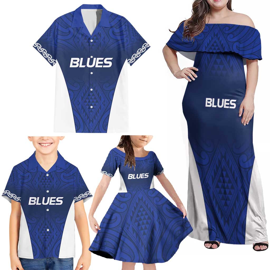 New Zealand Rugby Pacific Custom Family Matching Off Shoulder Maxi Dress and Hawaiian Shirt Kahurangi Auckland All Blue LT9 - Polynesian Pride