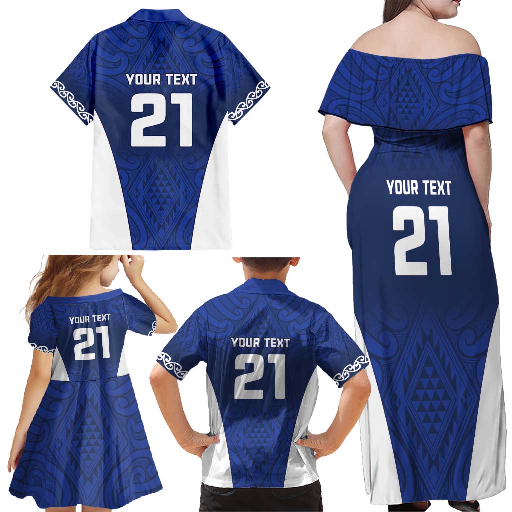 New Zealand Rugby Pacific Custom Family Matching Off Shoulder Maxi Dress and Hawaiian Shirt Kahurangi Auckland All Blue LT9 - Polynesian Pride