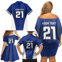 New Zealand Rugby Pacific Custom Family Matching Off Shoulder Short Dress and Hawaiian Shirt Kahurangi Auckland All Blue