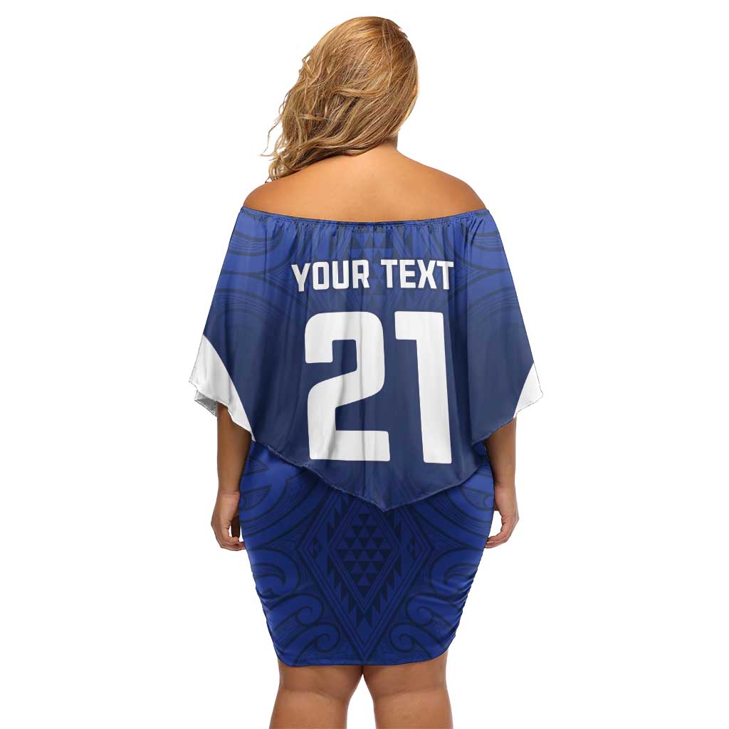 New Zealand Rugby Pacific Custom Family Matching Off Shoulder Short Dress and Hawaiian Shirt Kahurangi Auckland All Blue