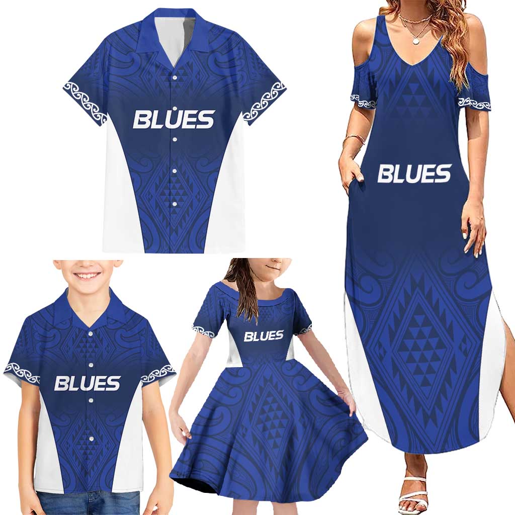 New Zealand Rugby Pacific Custom Family Matching Summer Maxi Dress and Hawaiian Shirt Kahurangi Auckland All Blue LT9 - Polynesian Pride