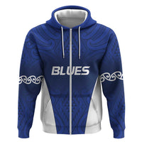 New Zealand Rugby Pacific Custom Hoodie Kahurangi Auckland All Blue LT9 Zip Hoodie Blue - Polynesian Pride