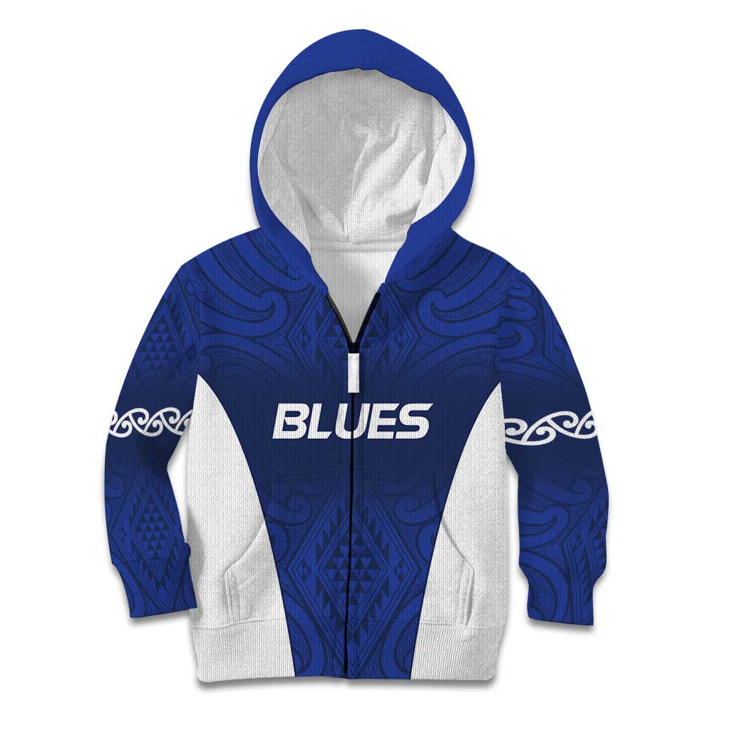 New Zealand Rugby Pacific Custom Kid Hoodie Kahurangi Auckland All Blue LT9 Zip Hoodie Blue - Polynesian Pride