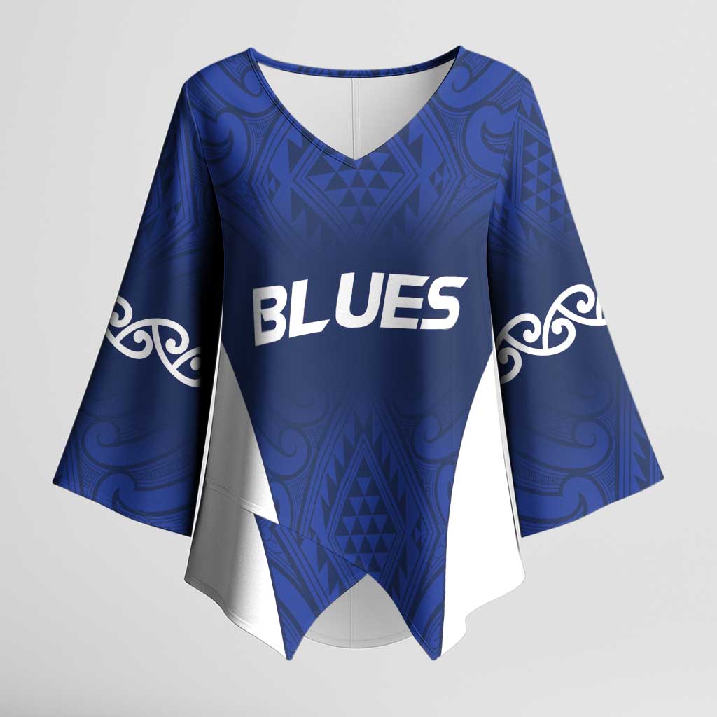 New Zealand Rugby Pacific Custom Kimono Sleeve Blouse Kahurangi Auckland All Blue LT9 Female Blue - Polynesian Pride