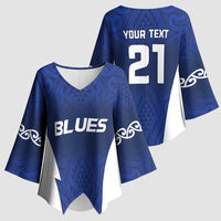 New Zealand Rugby Pacific Custom Kimono Sleeve Blouse Kahurangi Auckland All Blue LT9 - Polynesian Pride