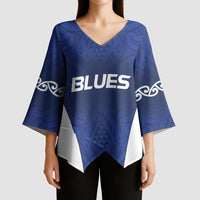 New Zealand Rugby Pacific Custom Kimono Sleeve Blouse Kahurangi Auckland All Blue LT9 - Polynesian Pride