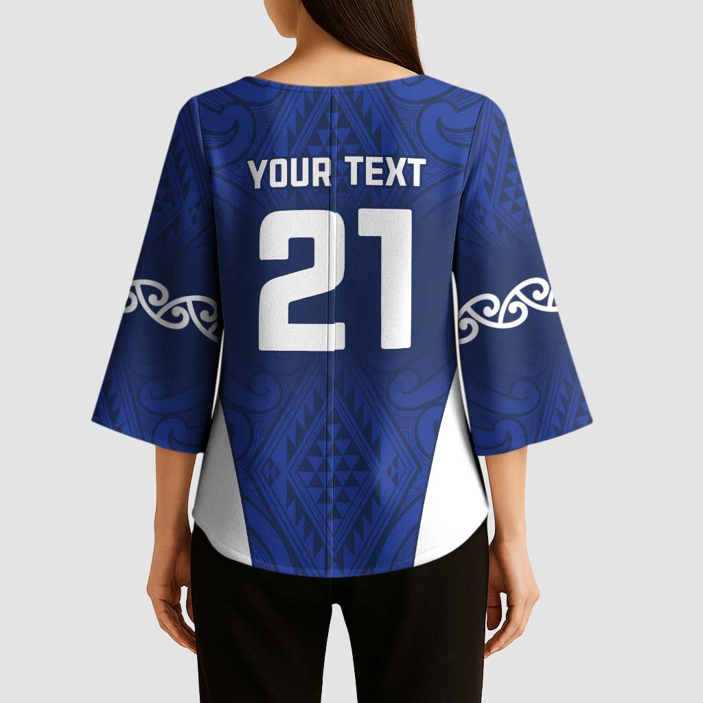 New Zealand Rugby Pacific Custom Kimono Sleeve Blouse Kahurangi Auckland All Blue LT9 - Polynesian Pride