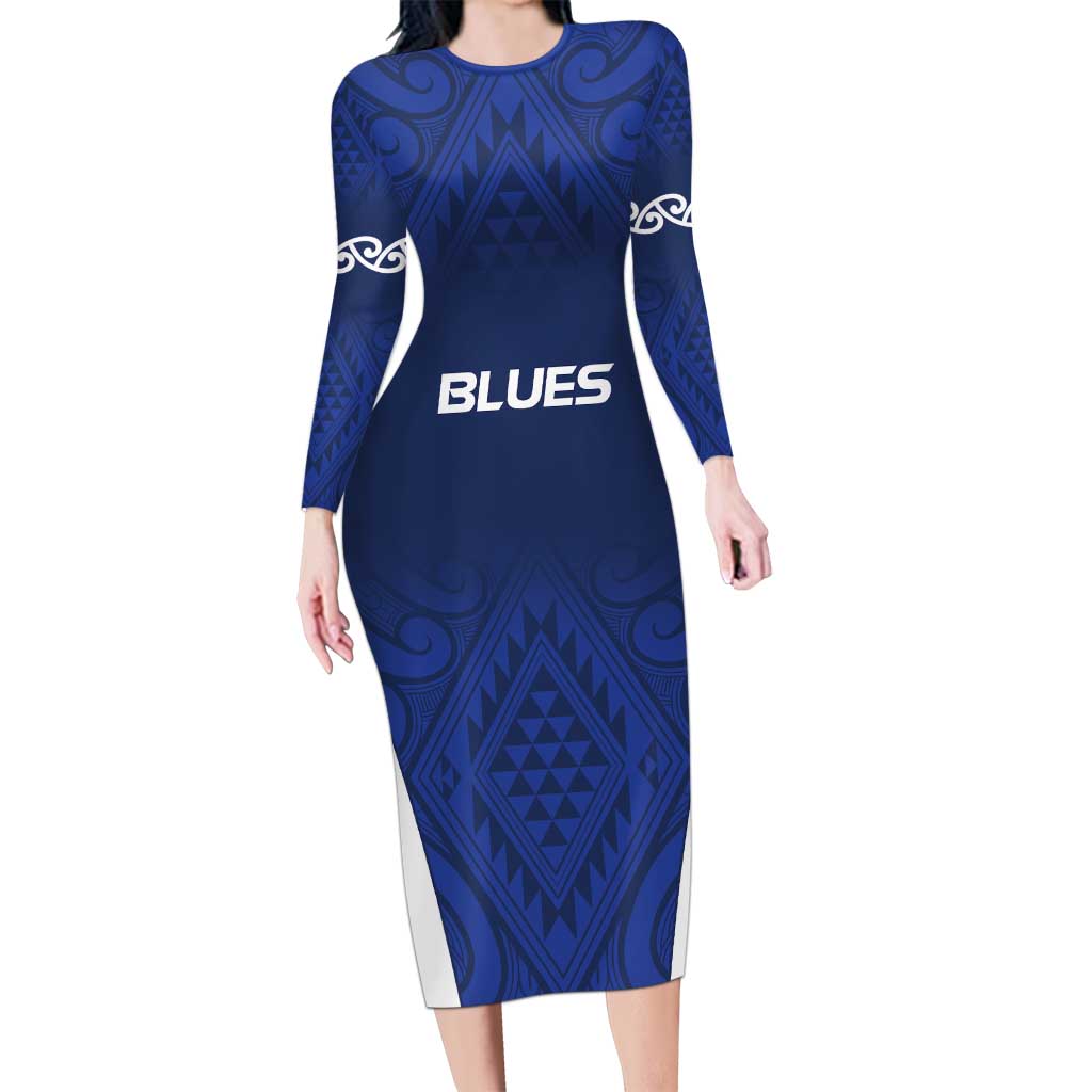 New Zealand Rugby Pacific Custom Long Sleeve Bodycon Dress Kahurangi Auckland All Blue