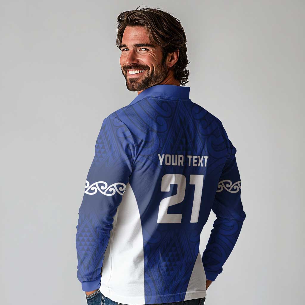 New Zealand Rugby Pacific Custom Long Sleeve Polo Shirt Kahurangi Auckland All Blue LT9 - Polynesian Pride