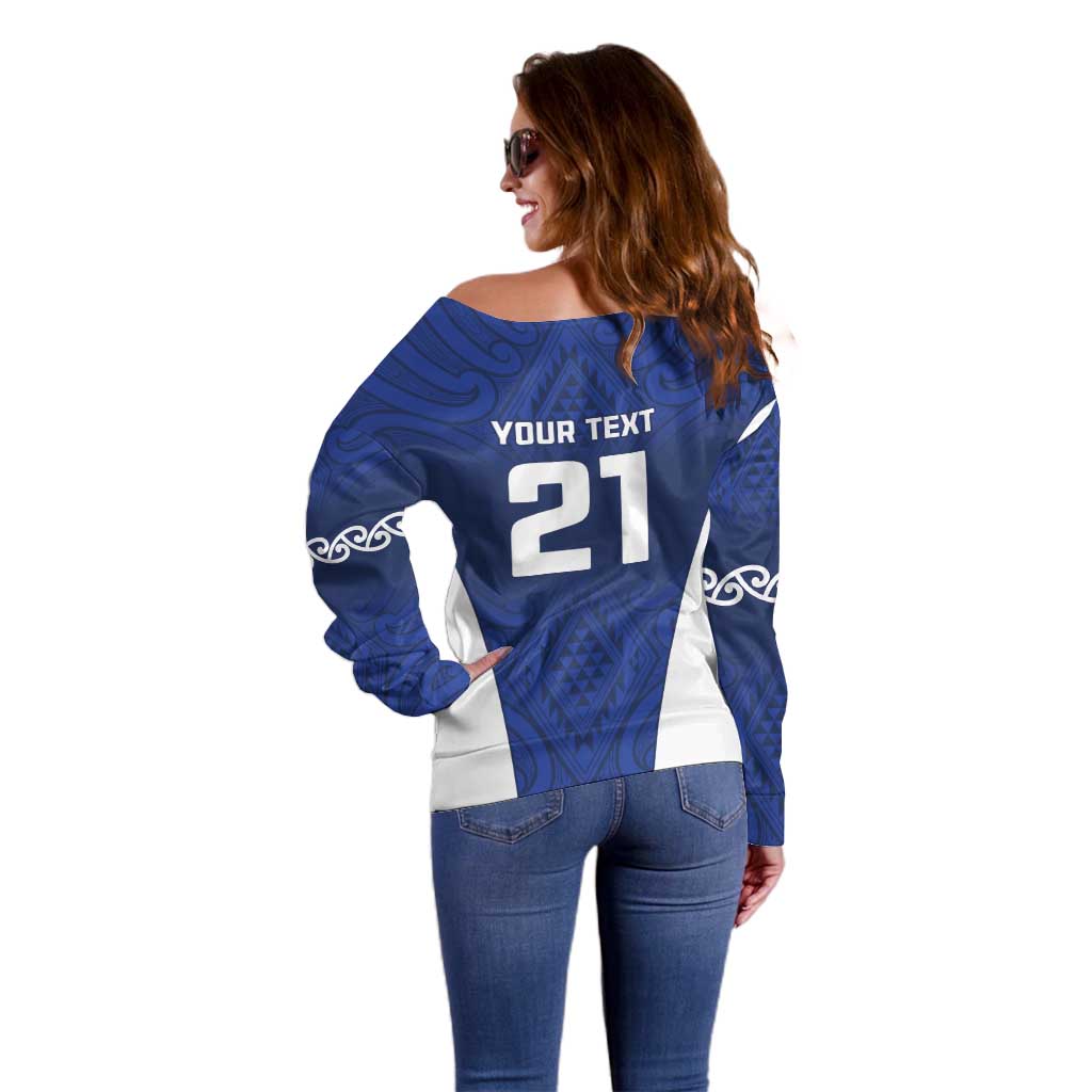 New Zealand Rugby Pacific Custom Off Shoulder Sweater Kahurangi Auckland All Blue