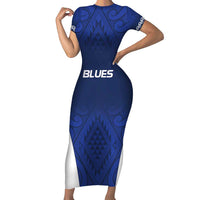 New Zealand Rugby Pacific Custom Short Sleeve Bodycon Dress Kahurangi Auckland All Blue LT9 Long Dress Blue - Polynesian Pride