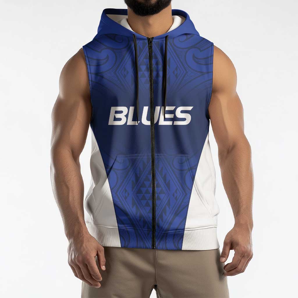 New Zealand Rugby Pacific Custom Sleeveless Zip Hoodie Kahurangi Auckland All Blue LT9 - Polynesian Pride