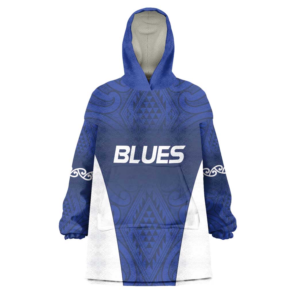 New Zealand Rugby Pacific Custom Wearable Blanket Hoodie Kahurangi Auckland All Blue LT9 One Size Blue - Polynesian Pride