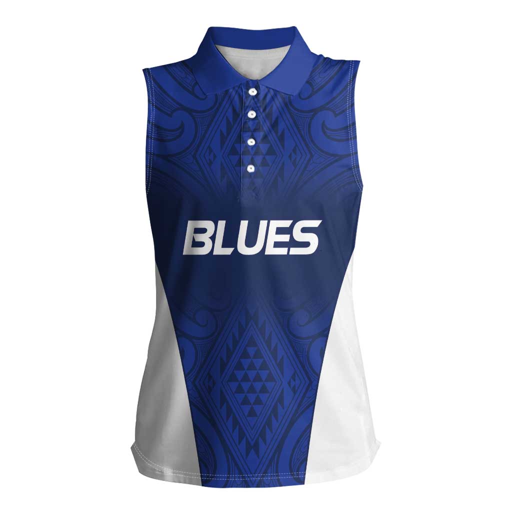 New Zealand Rugby Pacific Custom Women Sleeveless Polo Shirt Kahurangi Auckland All Blue LT9 Female Blue - Polynesian Pride