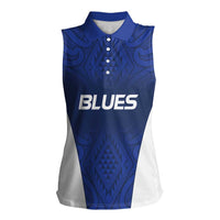 New Zealand Rugby Pacific Custom Women Sleeveless Polo Shirt Kahurangi Auckland All Blue LT9 Female Blue - Polynesian Pride