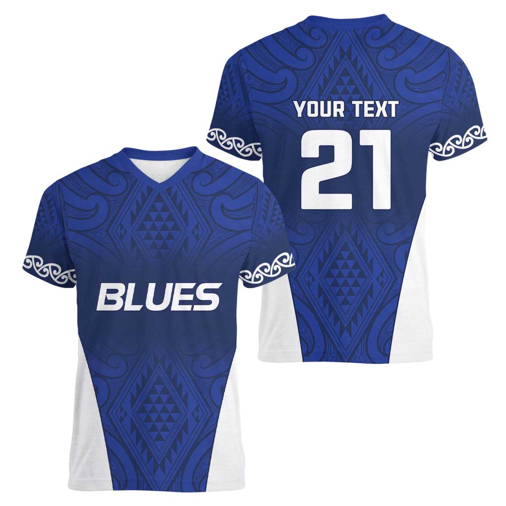 New Zealand Rugby Pacific Custom Women V-Neck T-Shirt Kahurangi Auckland All Blue LT9 - Polynesian Pride