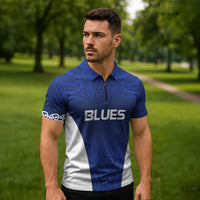 New Zealand Rugby Pacific Custom Zipper Polo Shirt Kahurangi Auckland All Blue LT9 - Polynesian Pride
