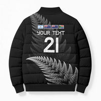New Zealand Rugby Custom Bomber Puffer Jacket Glory Be To Black Silver-fern - Polynesian Pride