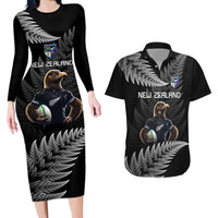 New Zealand Rugby Custom Couples Matching Long Sleeve Bodycon Dress and Hawaiian Shirt Glory Be To Black Silver-fern LT9 Black - Polynesian Pride