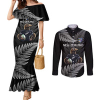 New Zealand Rugby Custom Couples Matching Mermaid Dress and Long Sleeve Button Shirt Glory Be To Black Silver-fern LT9 Black - Polynesian Pride