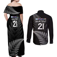 New Zealand Rugby Custom Couples Matching Off Shoulder Maxi Dress and Long Sleeve Button Shirt Glory Be To Black Silver-fern LT9 - Polynesian Pride