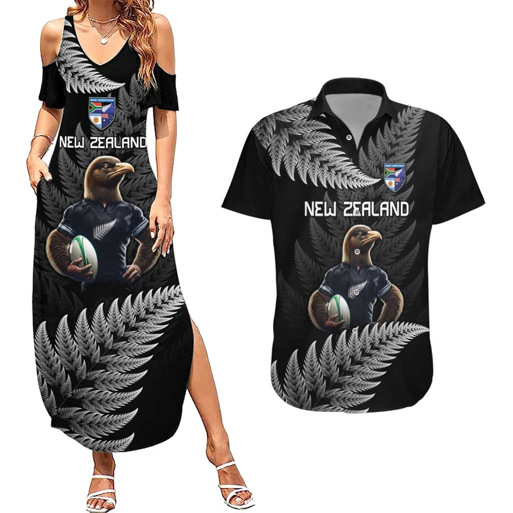 New Zealand Rugby Custom Couples Matching Summer Maxi Dress and Hawaiian Shirt Glory Be To Black Silver-fern LT9 Black - Polynesian Pride