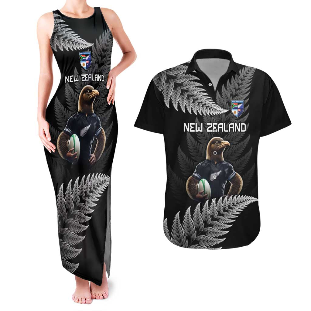 New Zealand Rugby Custom Couples Matching Tank Maxi Dress and Hawaiian Shirt Glory Be To Black Silver-fern LT9 Black - Polynesian Pride