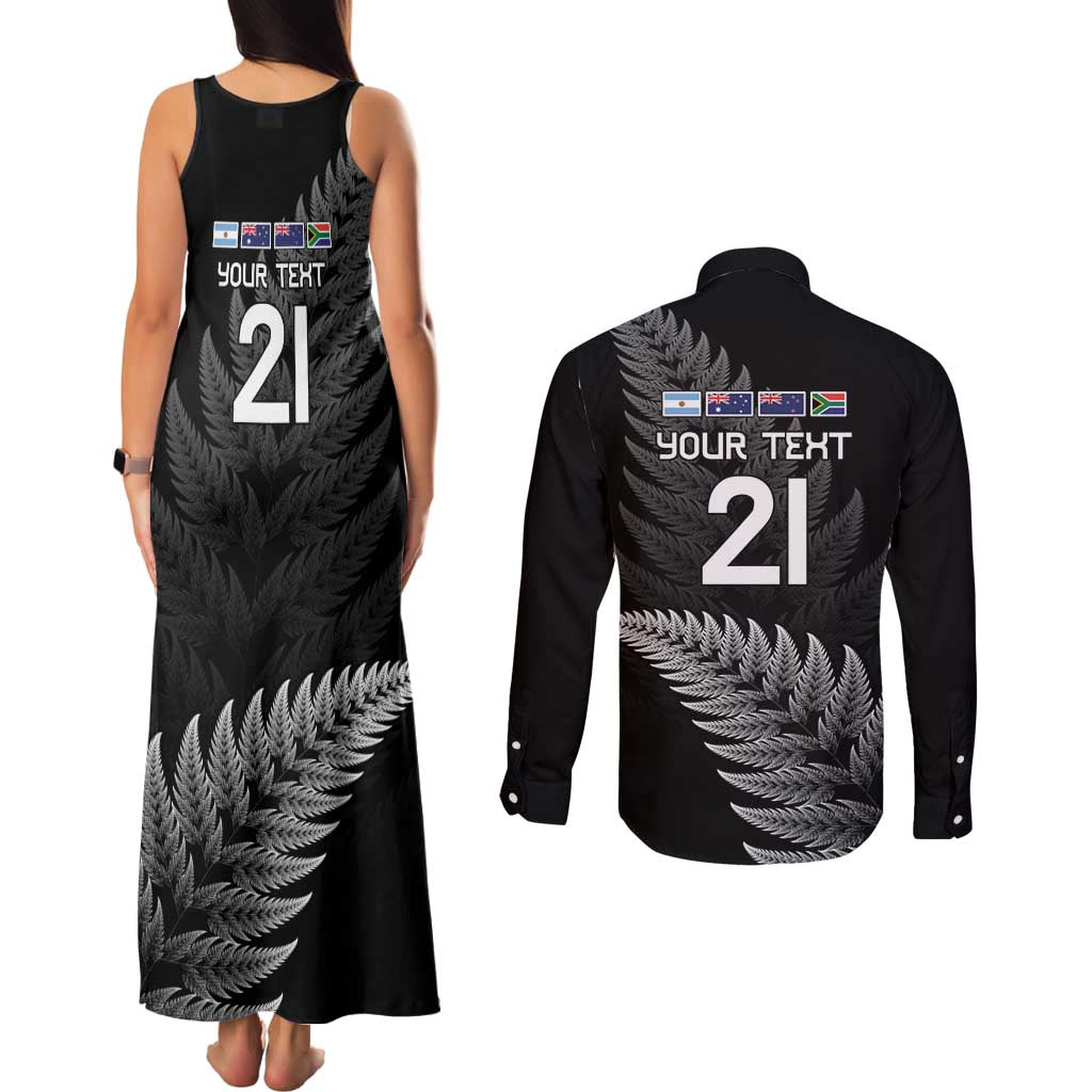 New Zealand Rugby Custom Couples Matching Tank Maxi Dress and Long Sleeve Button Shirt Glory Be To Black Silver-fern LT9 - Polynesian Pride