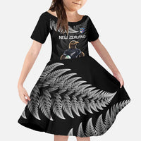 New Zealand Rugby Custom Family Matching Mermaid Dress and Hawaiian Shirt Glory Be To Black Silver-fern LT9 Daughter's Dress Black - Polynesian Pride