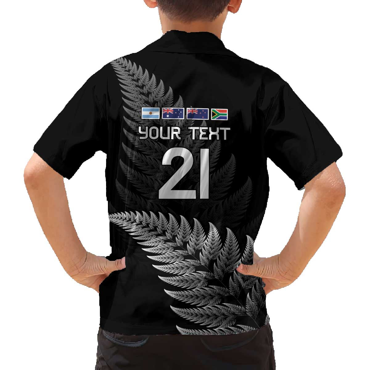 New Zealand Rugby Custom Family Matching Off The Shoulder Long Sleeve Dress and Hawaiian Shirt Glory Be To Black Silver-fern LT9 - Polynesian Pride